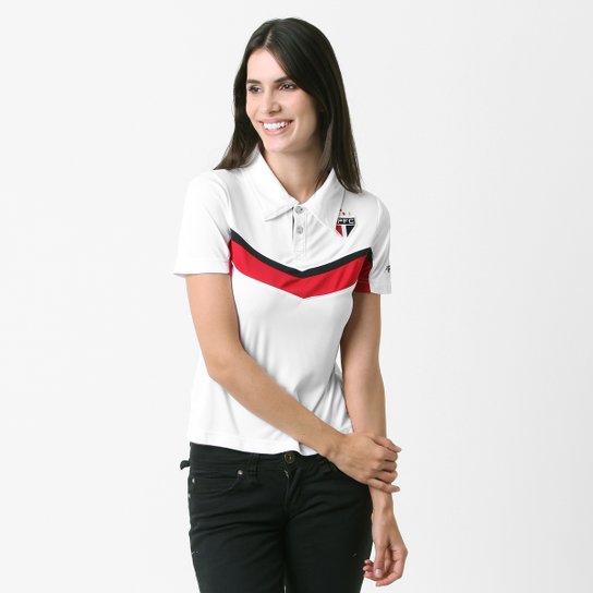 Camisa Polo São Paulo c/ Recorte Feminina - Branco+Vermelho