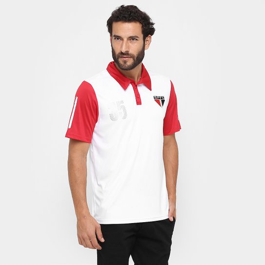 Camisa Polo São Paulo Dry Soft Masculina - Branco+Vermelho