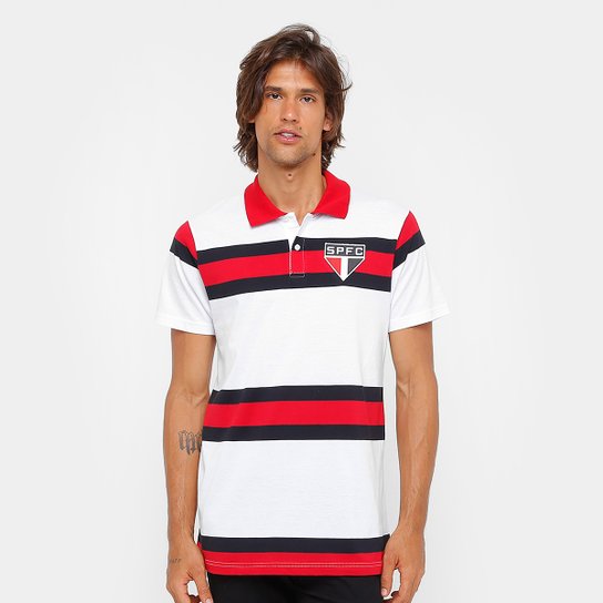 Camisa Polo São Paulo Hunt Masculina - Branco+Vermelho