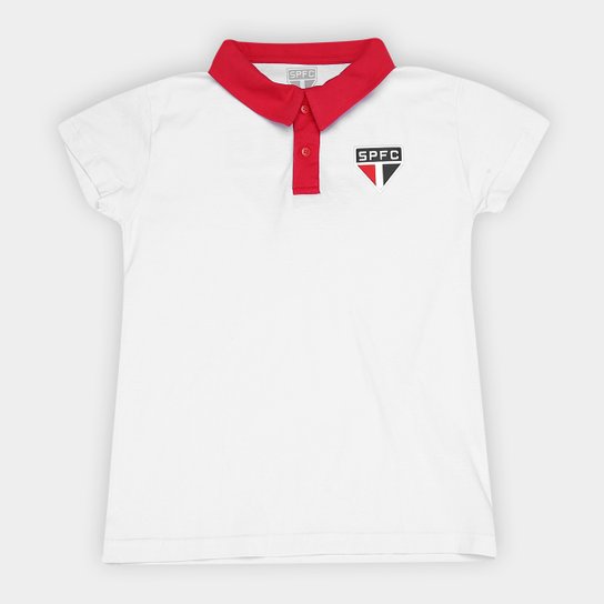 Camisa Polo São Paulo Juvenil Costura - Branco+Vermelho