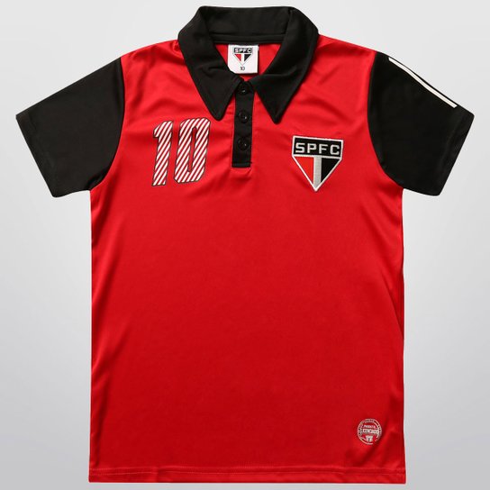 Camisa Polo São Paulo n° 10 Juvenil - Vermelho+Preto
