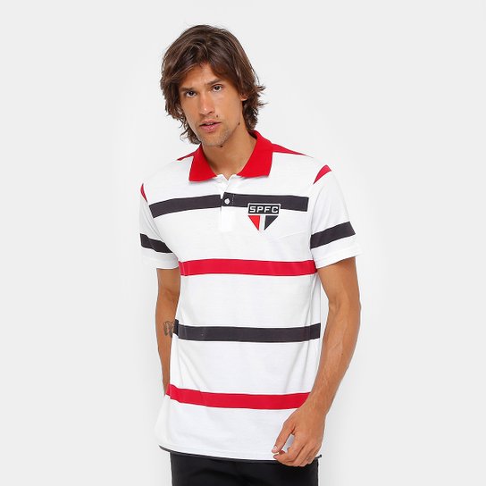 Camisa Polo São Paulo New Line Masculina - Vermelho+Branco