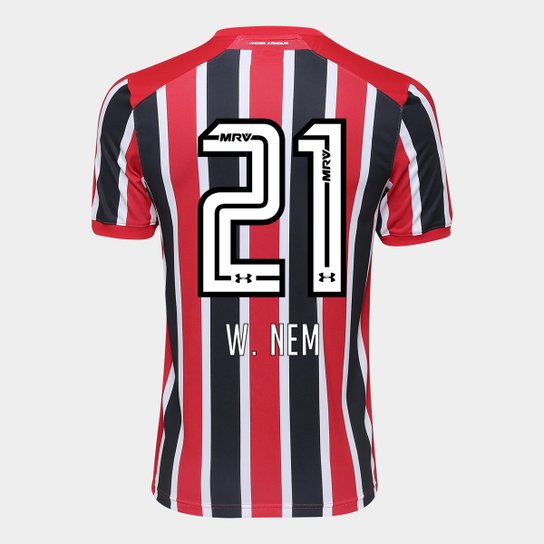 Camisa São Paulo II 17/18 nº 21 - W. Nem Torcedor Under Armour Masculina - Vermelho+Preto