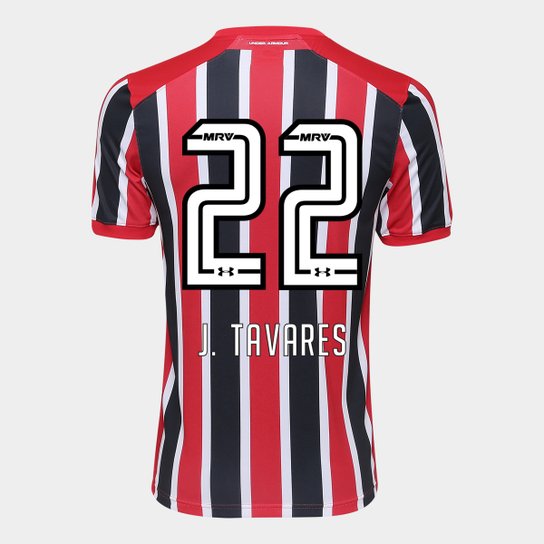 Camisa São Paulo II 17/18 nº 22 - J. Tavares Torcedor Under Armour Masculina - Vermelho+Preto