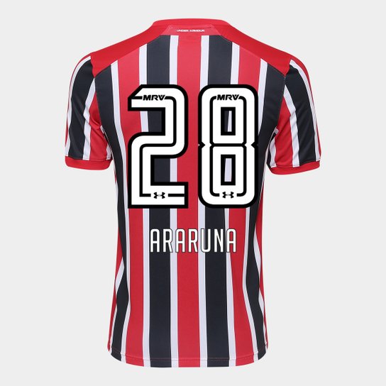 Camisa São Paulo II 17/18 nº 28 - Araruna Torcedor Under Armour Masculina - Vermelho+Preto