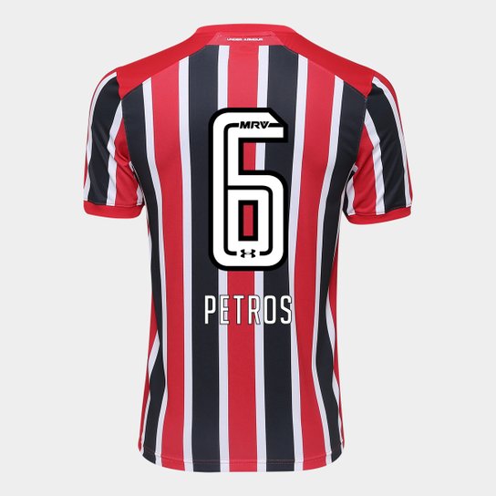 Camisa São Paulo II 17/18 nº 6 - Petros Torcedor Under Armour Masculina - Vermelho+Preto