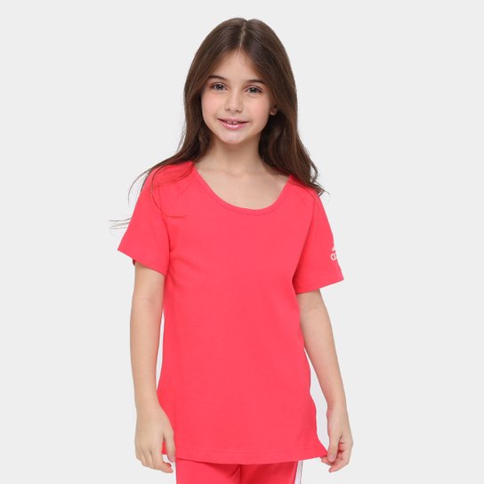 Camiseta Infantil Adidas Lg Cotton Feminina - Rosa Claro