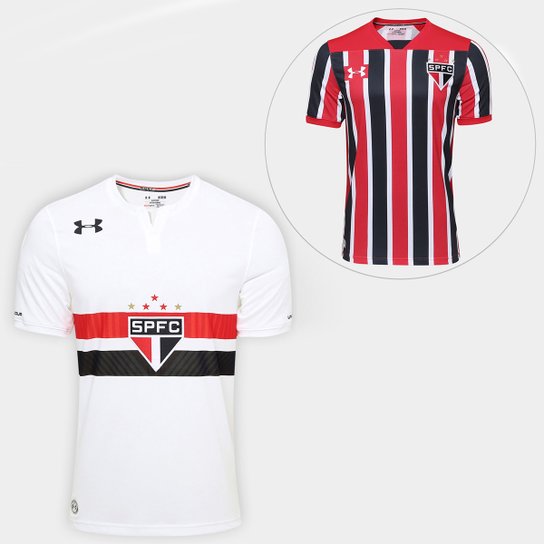 Kit Camisa São Paulo I 17/18 s/nº Torcedor + Camisa São Paulo II 17/18 s/nº Torcedor Under Armour - Branco+Vermelho