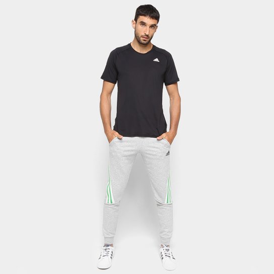Calça Moletom Adidas 3 Listras Sportwear Masculina - Cinza+Preto