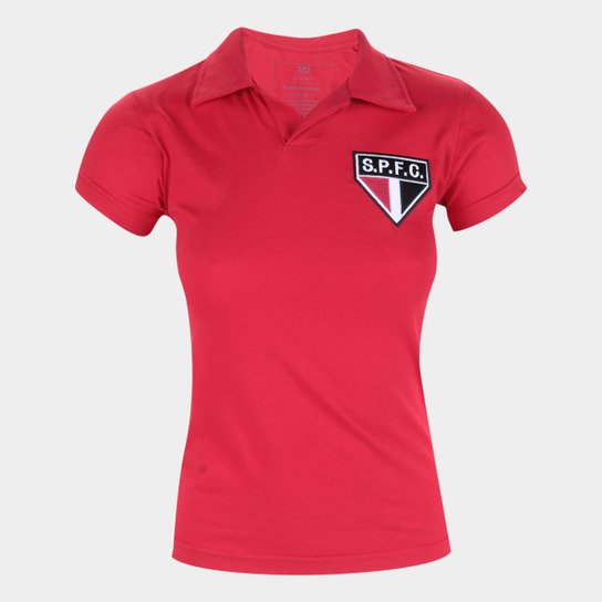Camisa Polo São Paulo Retrô Mania Feminina - Vermelho