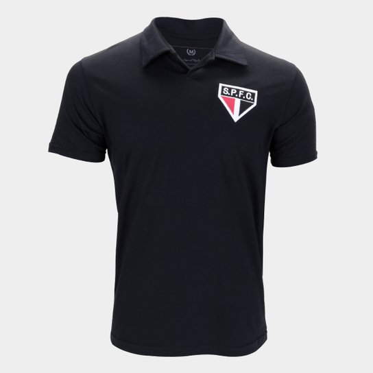 Camisa Polo São Paulo Retrô Mania Masculina - Preto