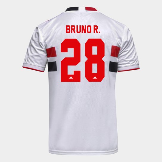 Camisa São Paulo I 21/22 Bruno R. Nº 28 Torcedor Adidas Masculina - Branco+Vermelho