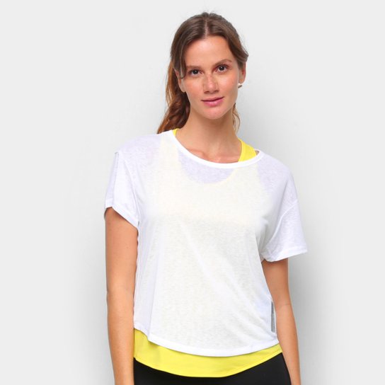 Camiseta Adidas Adapt 2 em 1 Feminina - Branco+Amarelo