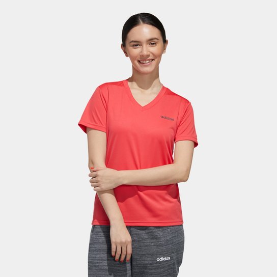 Camiseta Adidas D2M Solid T Feminina - Rosa+Preto