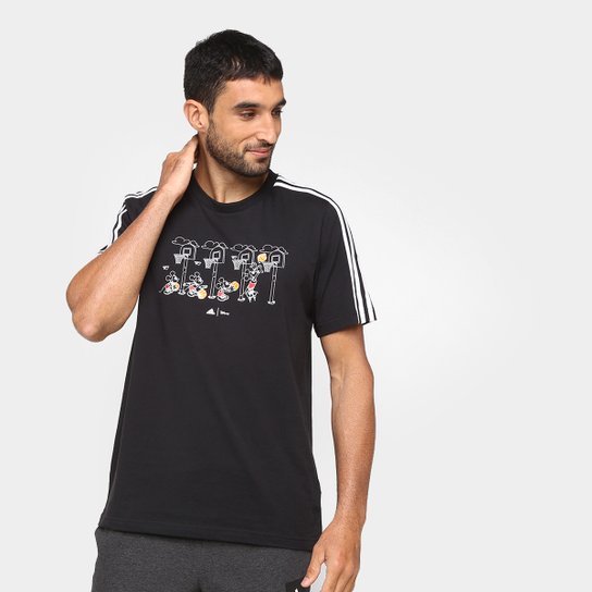 Camiseta Adidas Disney Cesta 3 Listras Masculina - Preto