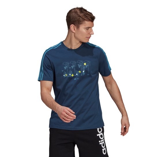 Camiseta Adidas Disney Cesta 3 Listras Masculina - Azul