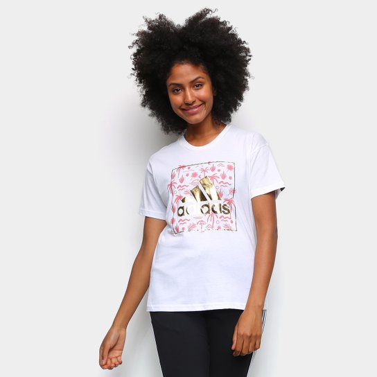 Camiseta Adidas Logo Vazado Floral Feminina - Branco
