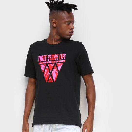 Camiseta Adidas Three Stripe Life Hoops Masculina - Preto+Chumbo