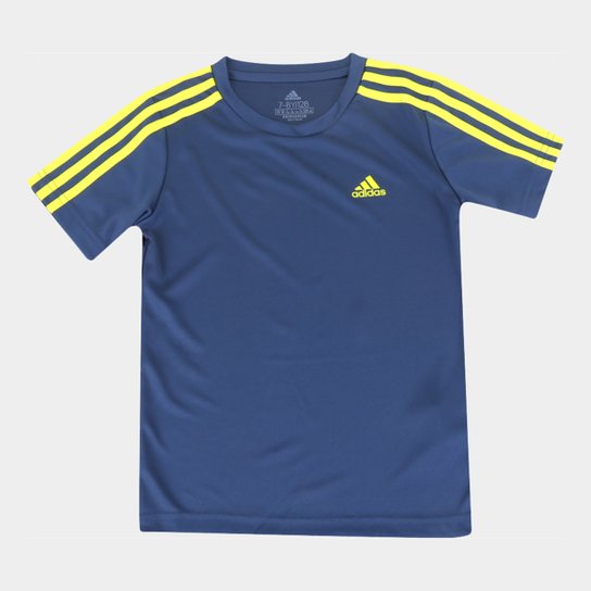 Camiseta Infantil Adidas D2M 3 Stripes Masculina - Azul+amarelo