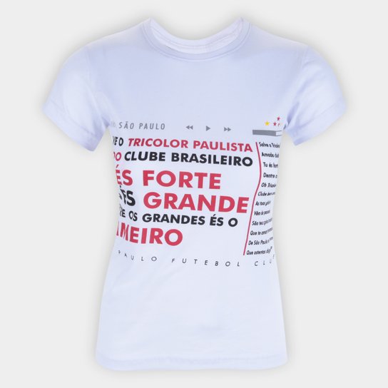 Camiseta São Paulo Hino Retrô Mania Feminina - Branco