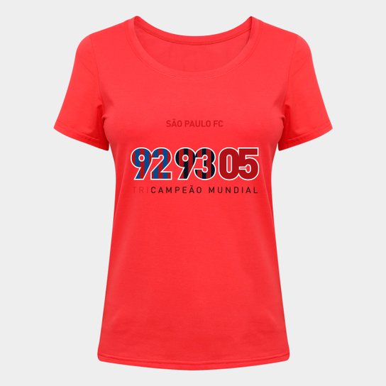 Camiseta São Paulo Tri Mundial Feminina - Vermelho