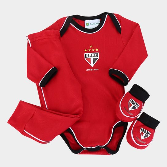 Conjunto São Paulo c/ 3 peças Infantil - Vermelho+Branco