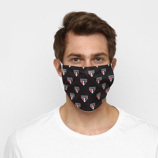 Kit de Máscaras de Proteção São Paulo Pattern Laváveis - 6 Unid - Preto