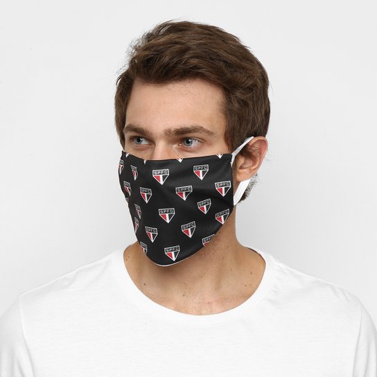 Kit de Máscaras de Proteção São Paulo Pattern Laváveis - 6 Unid - Preto
