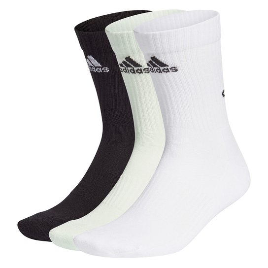 Kit Meia Adidas Cano Alto Bask8ball Logo c/ 3 Pares - Verde+Branco