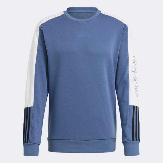 Moletom Adidas Frech Terry Logo Colorblock Masculina - Azul