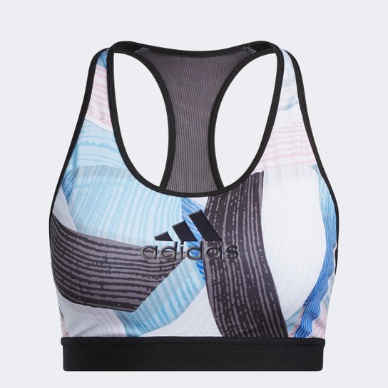 Top Com Bojo Removível Adidas Nini Sum Média Sustentação - Azul+Preto